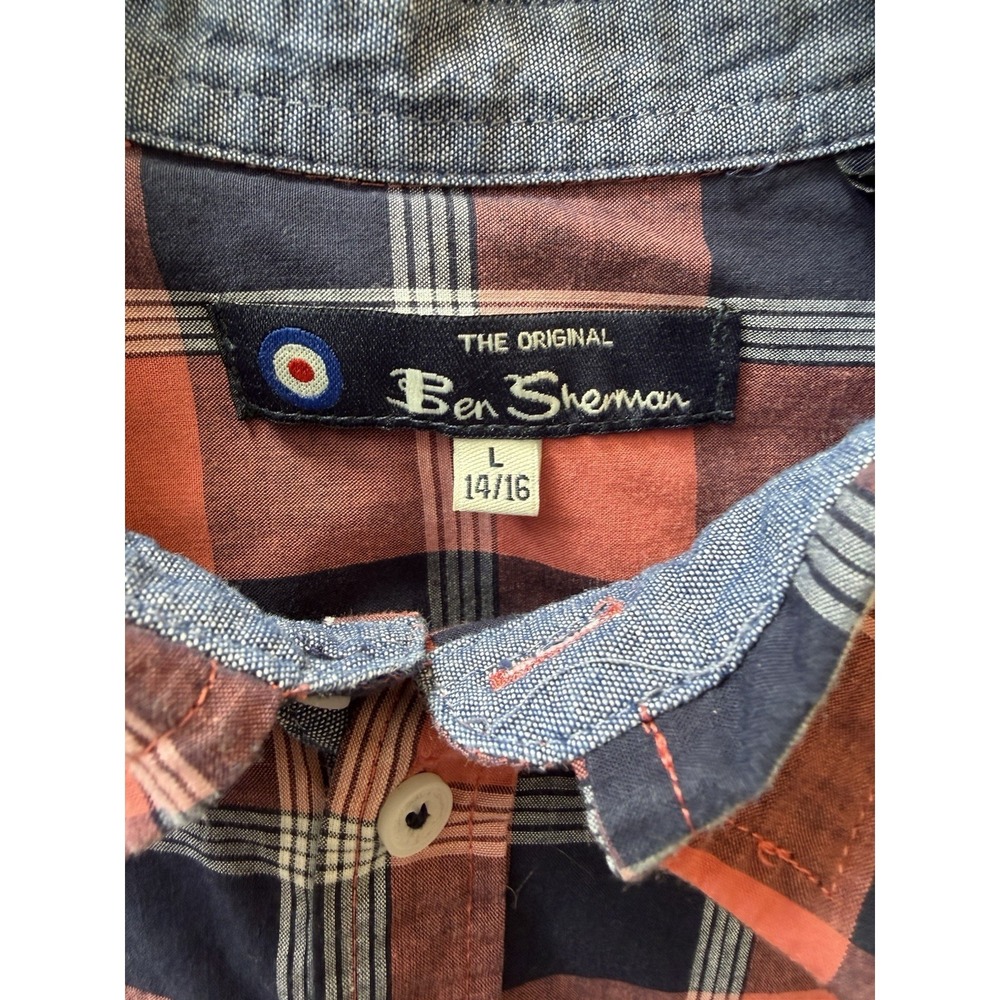 Ben Sherman‎ Boys SS Plaid Shirt Red/Blue Button Up Size 14-16 - Picture 2 of 8